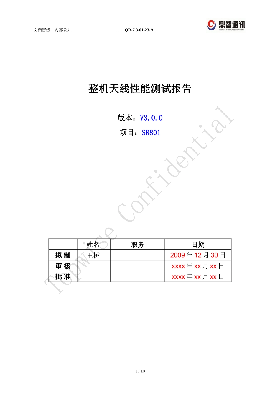 SR801整机(客户：鑫鹏)天线射频测试报告V300_第1页