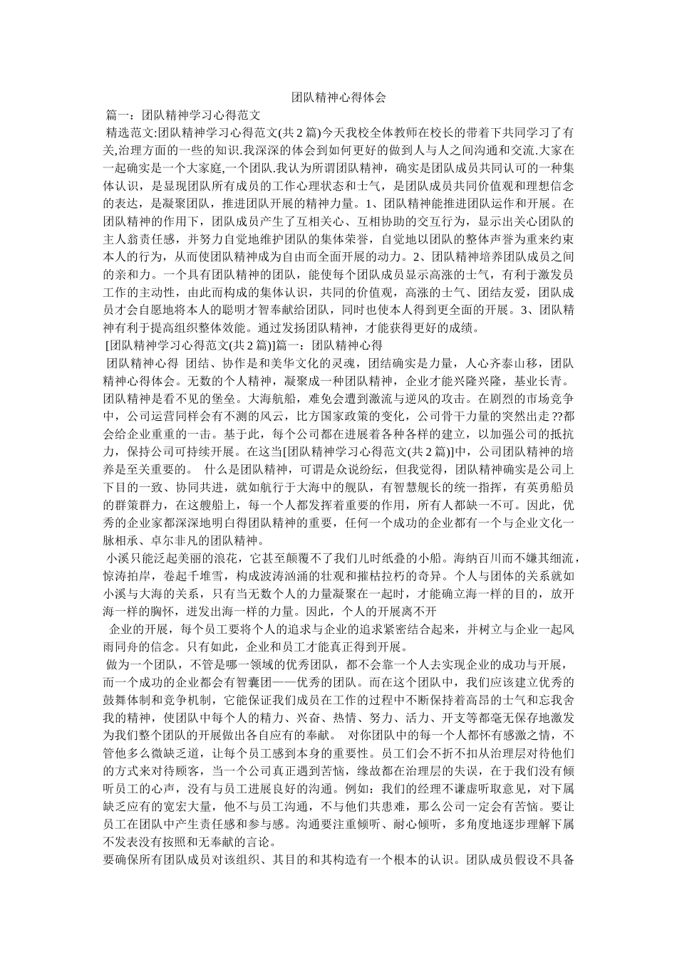 团队精神心得体会 _第1页