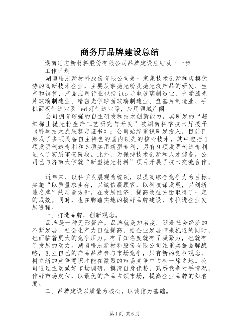 商务厅品牌建设总结_第1页