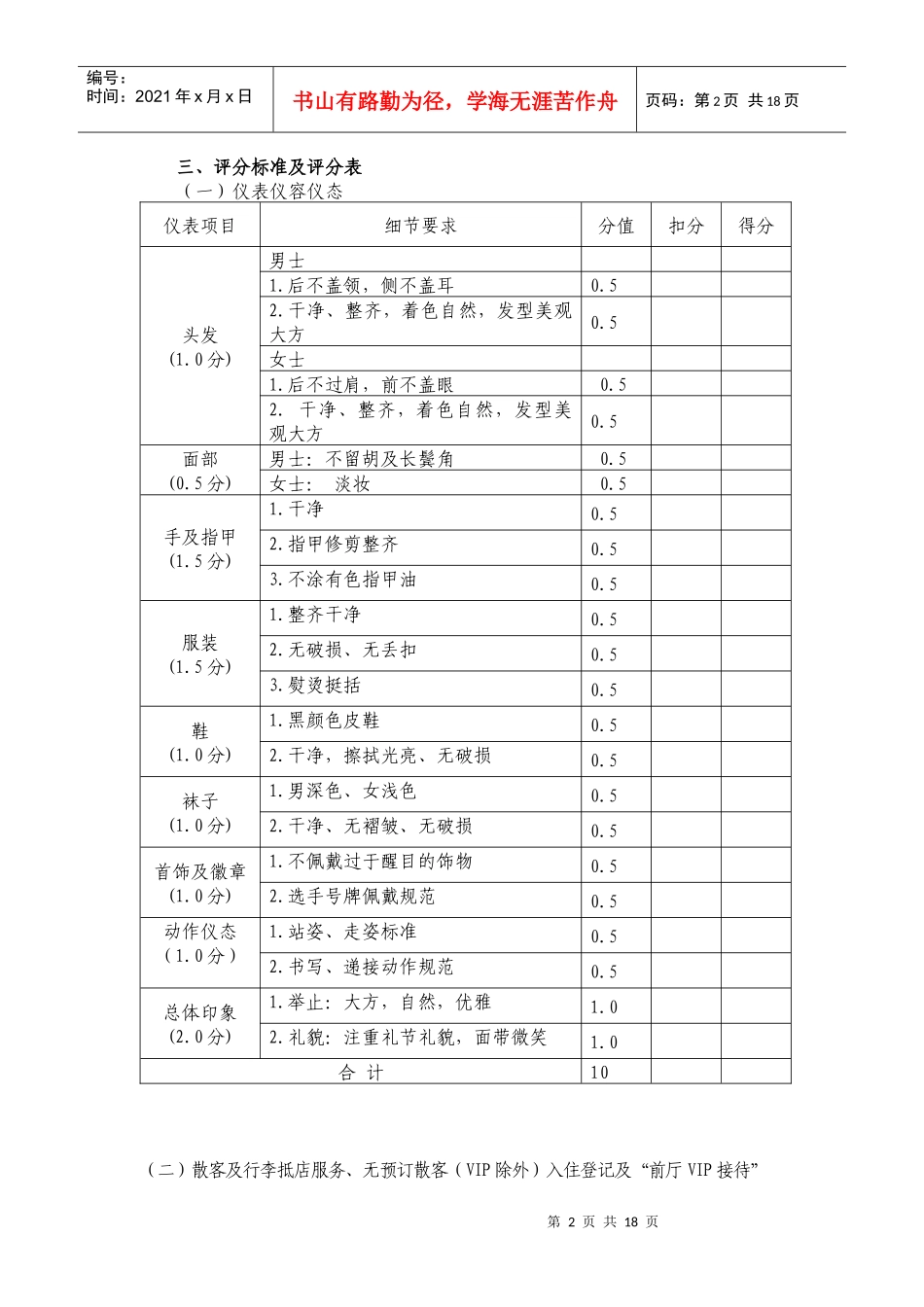 XXXX年全省旅游饭店服务技能大赛比赛规则和评分标准_第2页