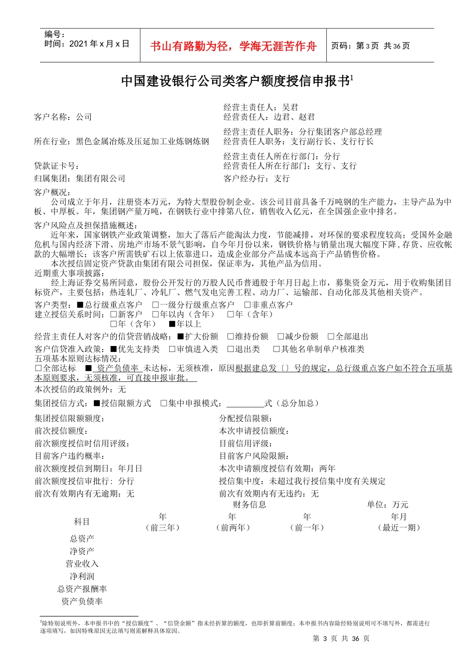 中国某银行公司类客户额度授信申报书_第3页