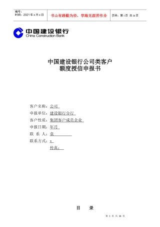 中国某银行公司类客户额度授信申报书