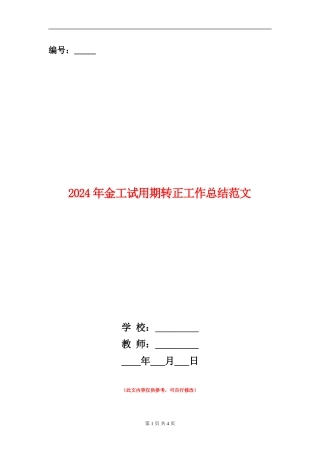 2024年金工试用期转正工作总结范文