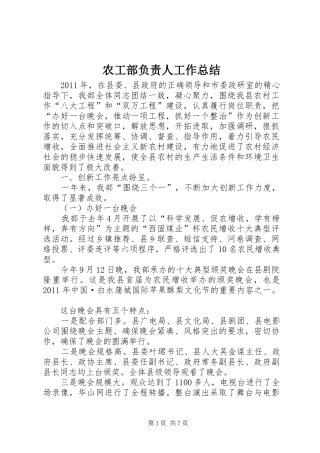 农工部负责人工作总结