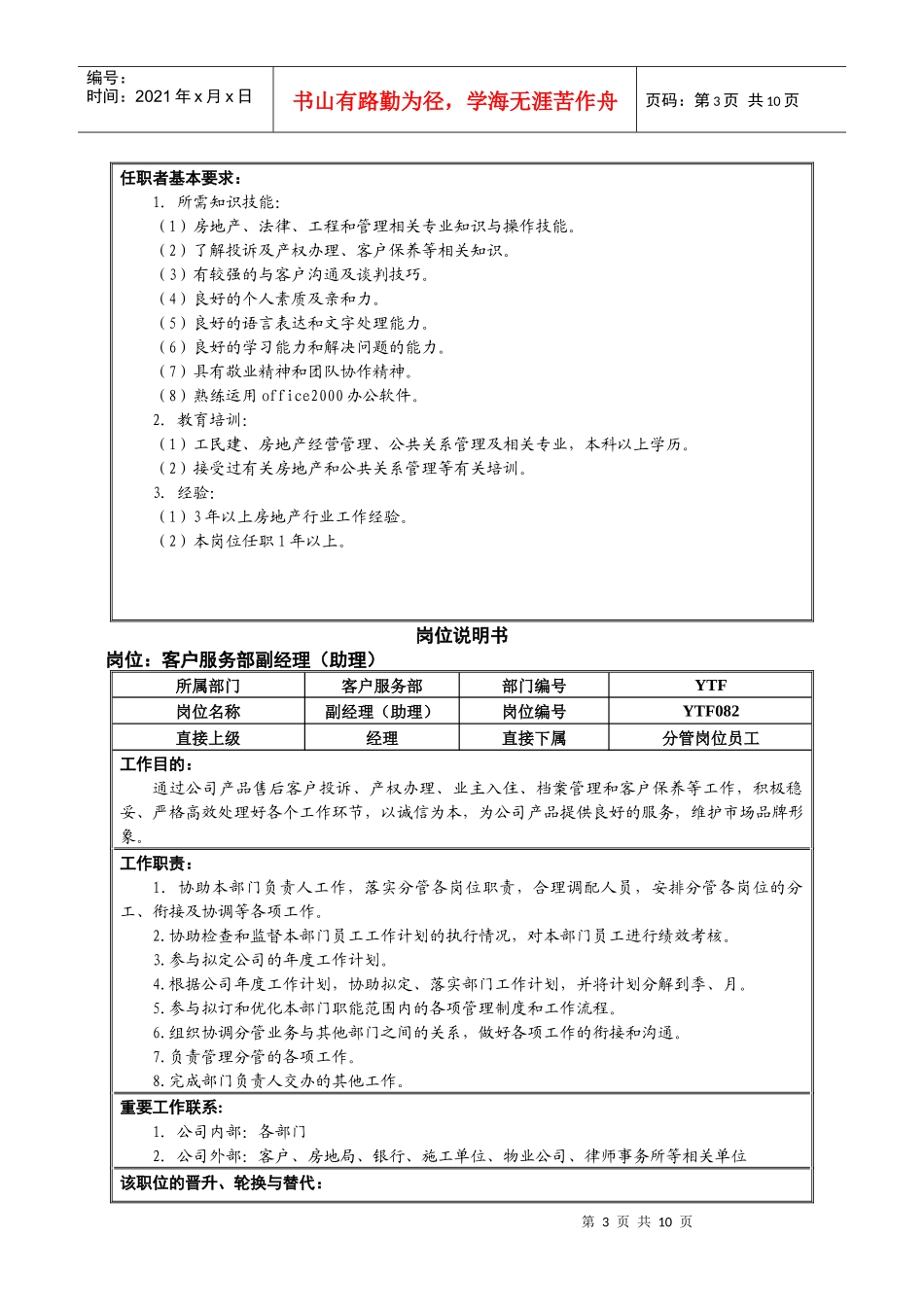市场中心客服部岗位说明书_第3页