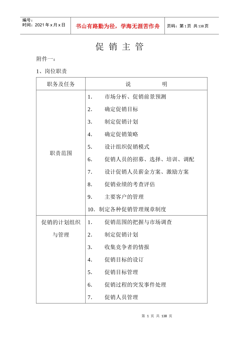 u促销主管岗位职责_第1页