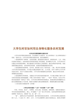大学生村官如何用自身特长服务农村发展