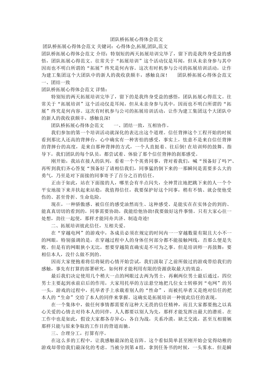 团队桥拓展心得体会范文 _第1页