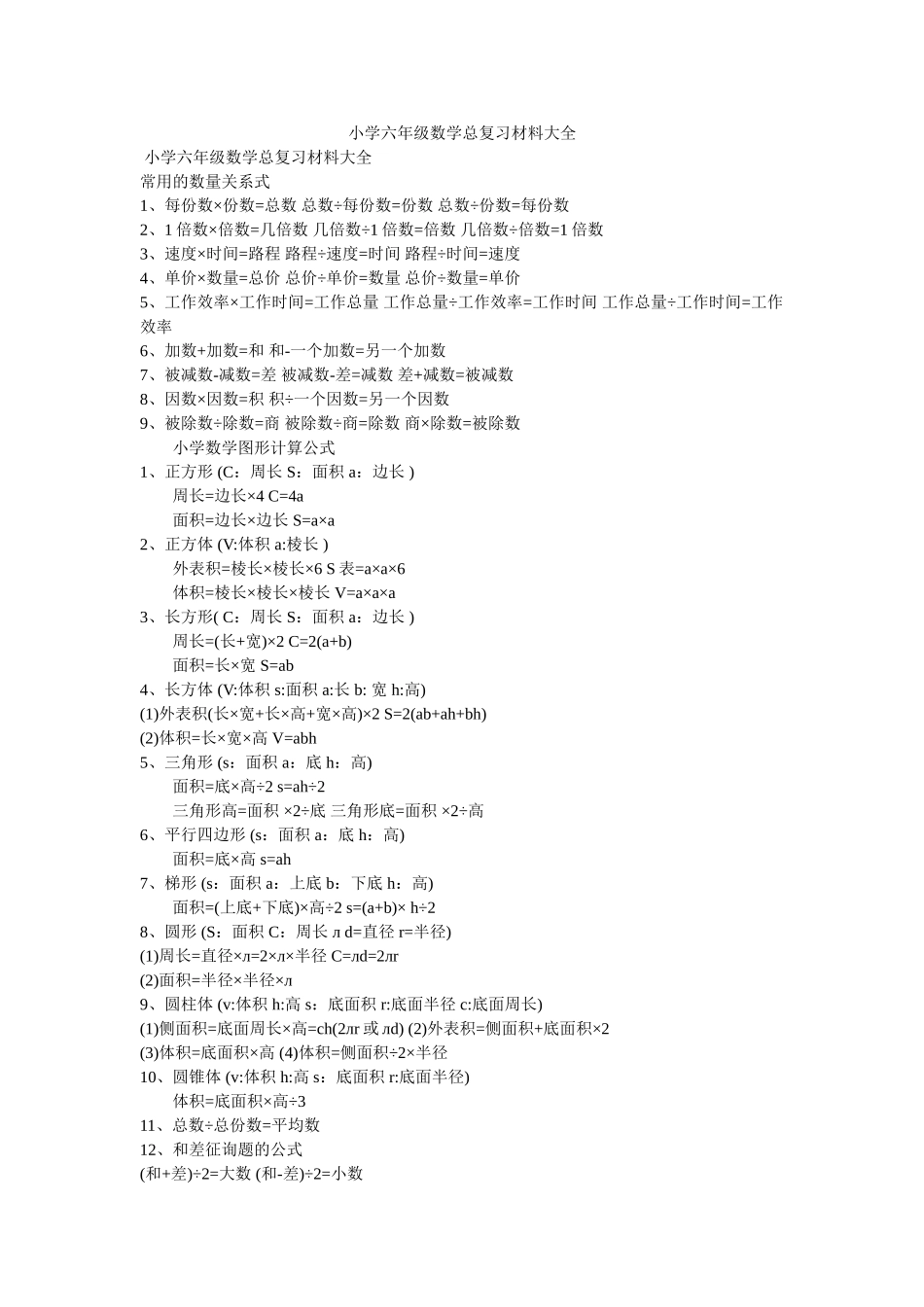 小学六年级数学总复习资料大全 _第1页