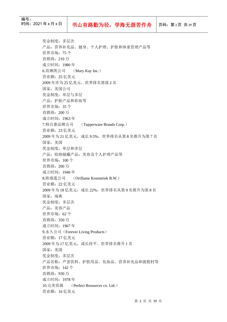 XXXX世界百大直销公司年营业额排行榜_第2页