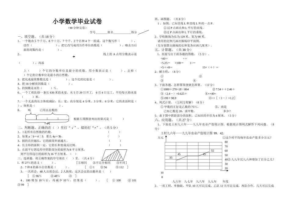 小学数学毕业模拟试卷4苏教国标版 _第1页