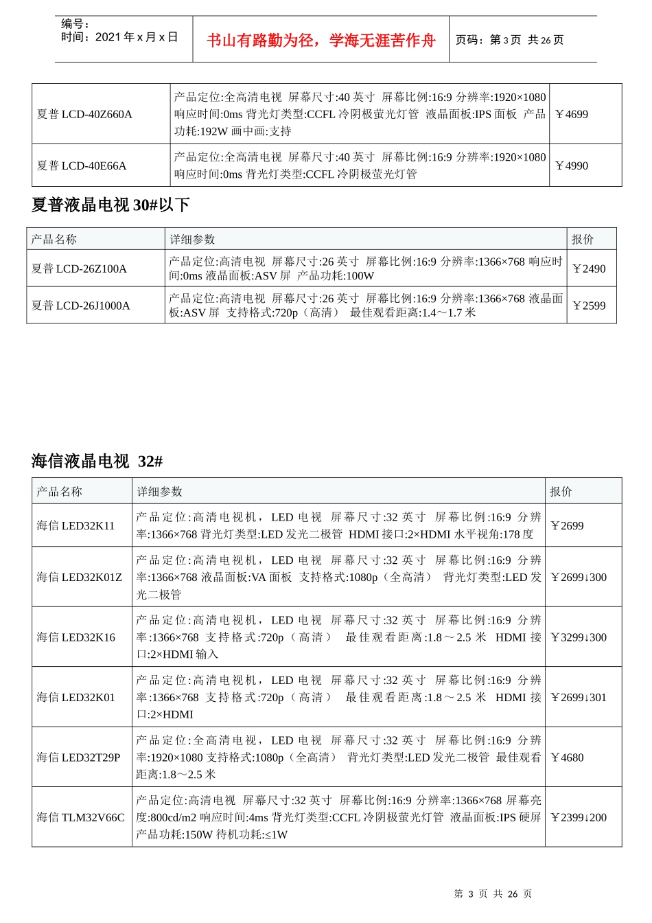 XXXX液晶电视报价详细表_第3页