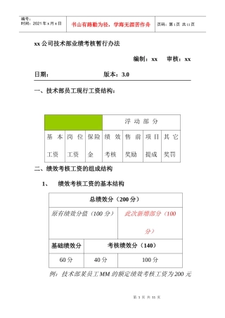 公司技术部业绩考核暂行办法