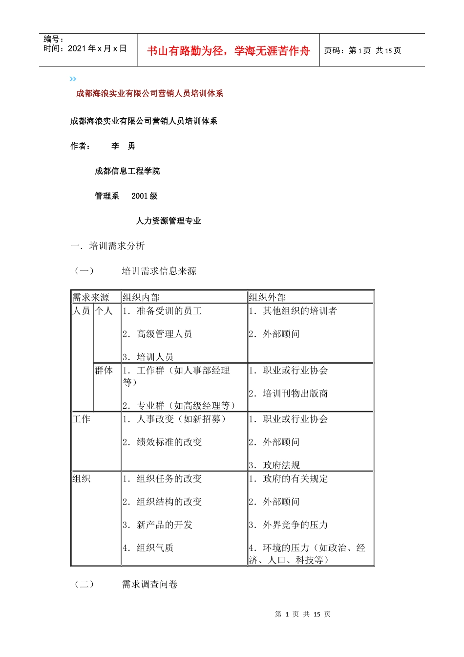 成都海浪实业有限公司营销人员培训体系_第1页