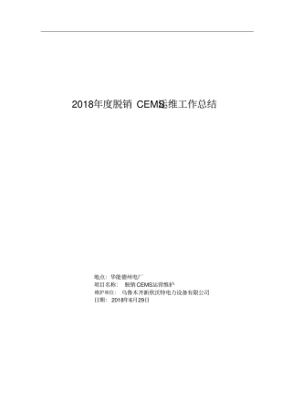 上半脱销CEMS运维工作总结