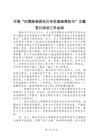 开展“扫黑除恶我先行夯实基础勇担当”主题党日活动工作总结