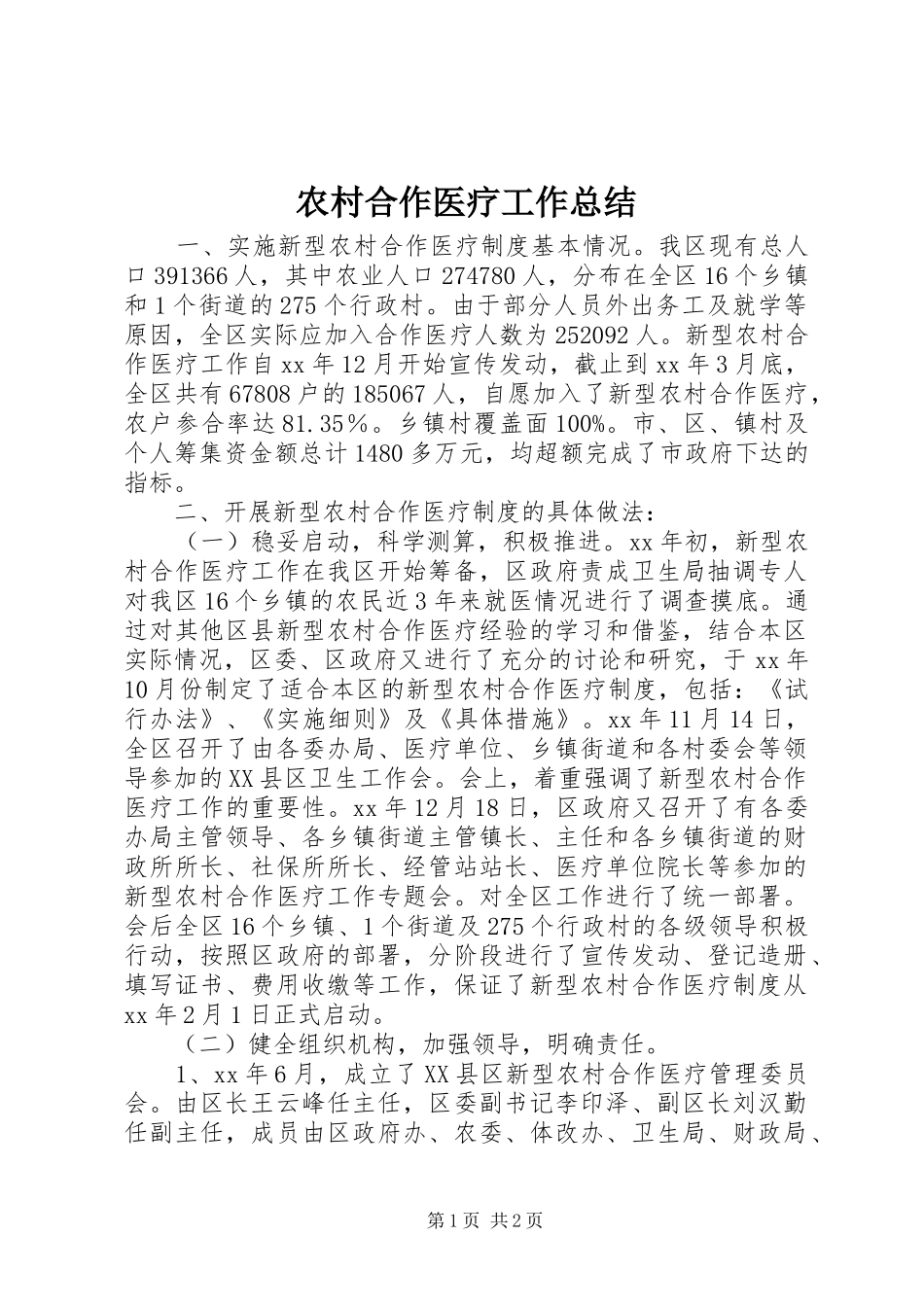 农村合作医疗工作总结_第1页