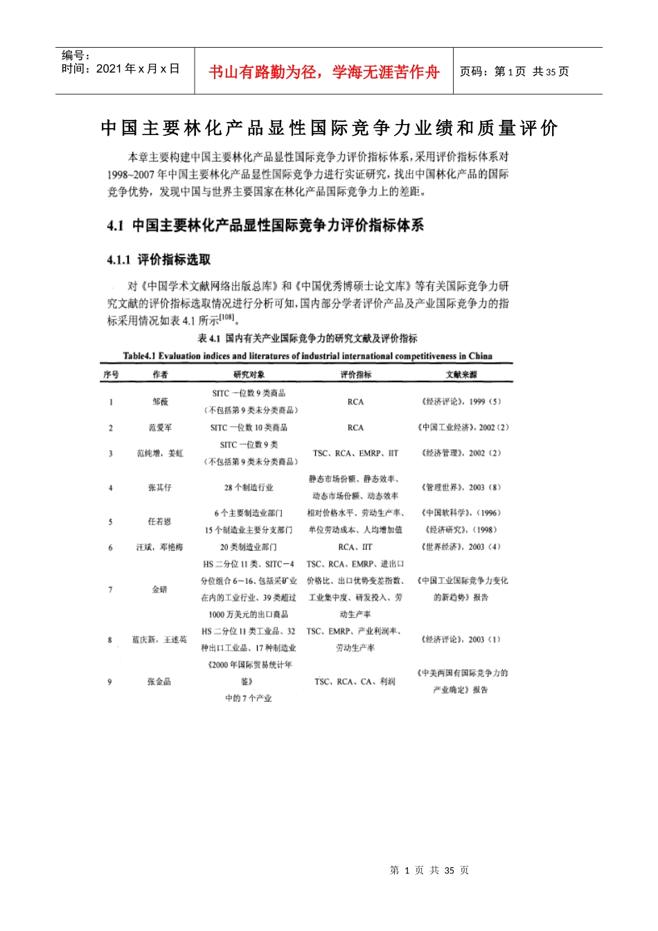 中国主要林化产品显性国际竞争力业绩和质量评价_第1页