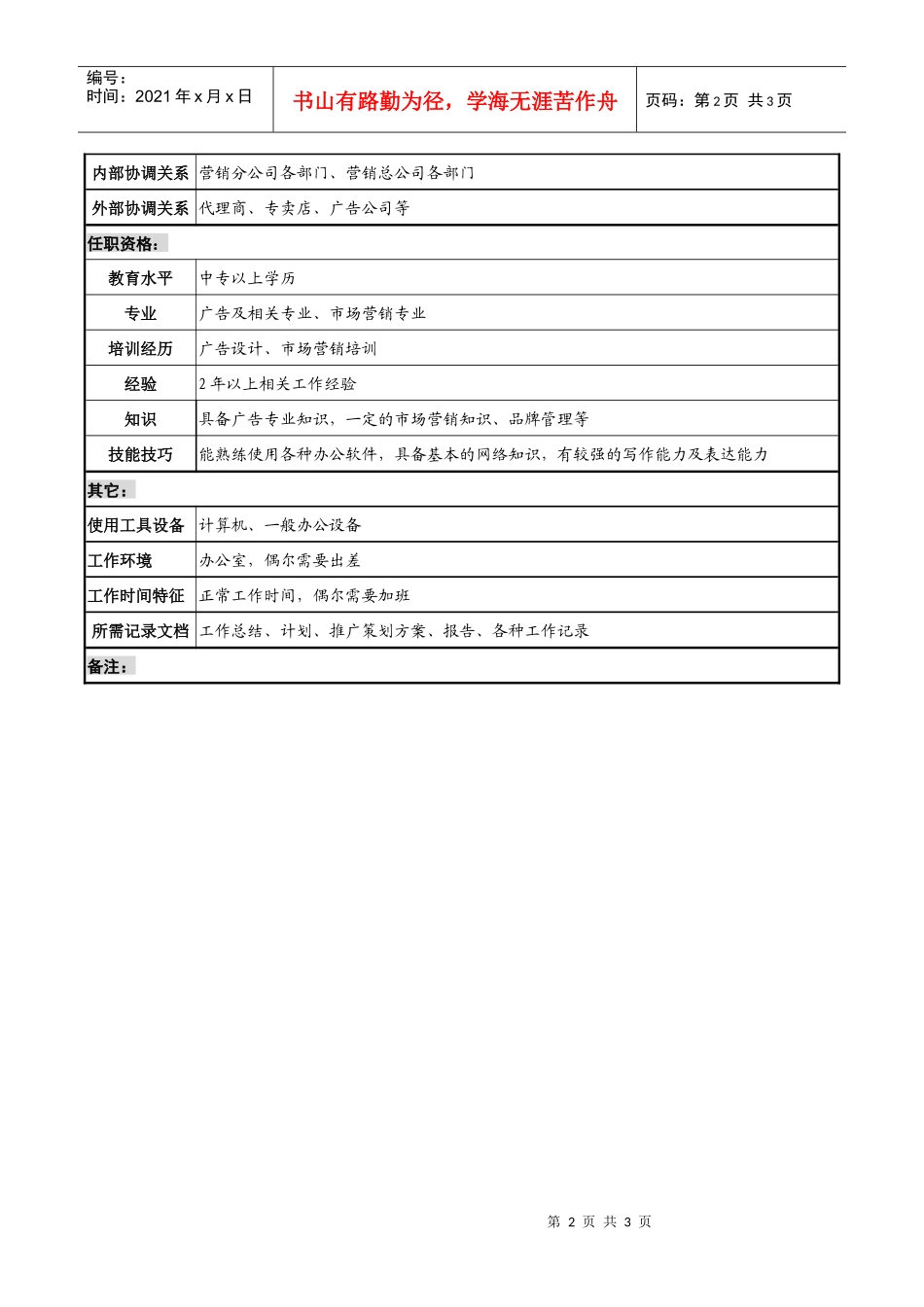 制鞋企业推广部广告岗位说明书_第2页