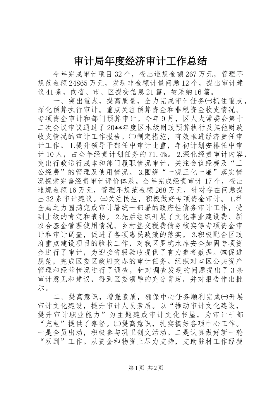 审计局年度经济审计工作总结_第1页