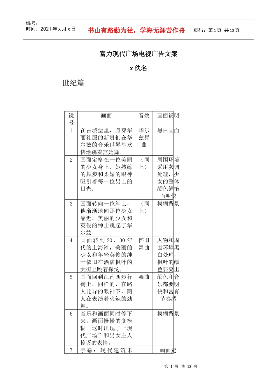 富力现代广场电视广告文案_第1页