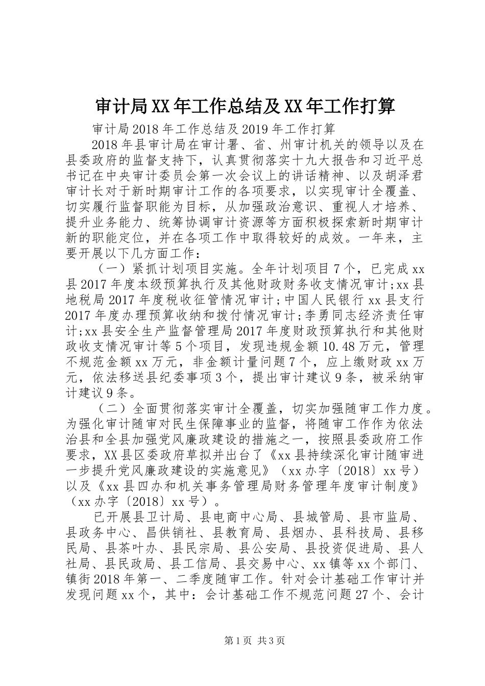 审计局XX年工作总结及XX年工作打算_第1页