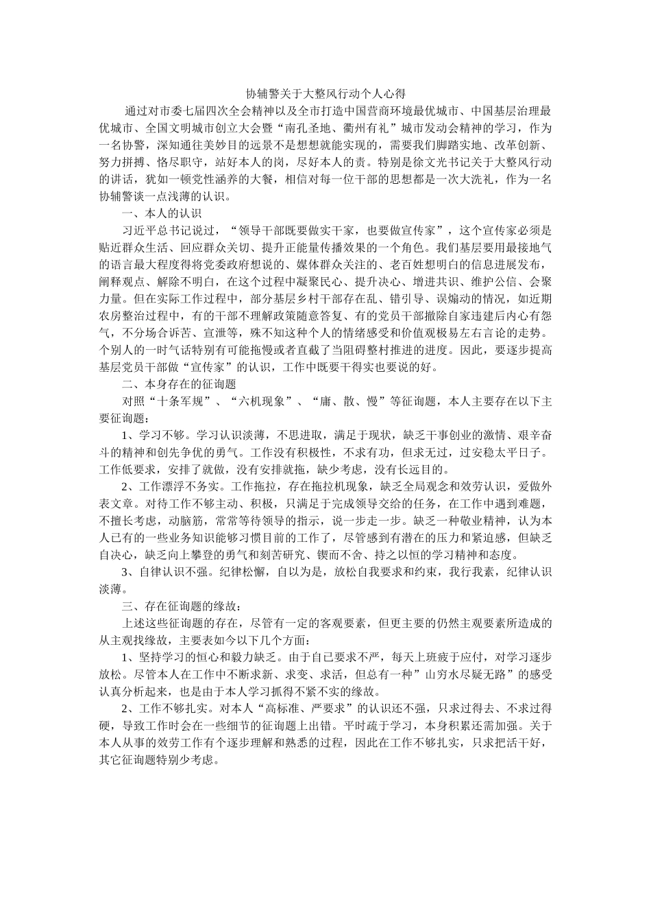 协辅警关于大整风行动个人心得 _第1页