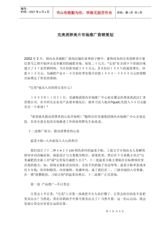 完美消胖美片市场推广营销策划