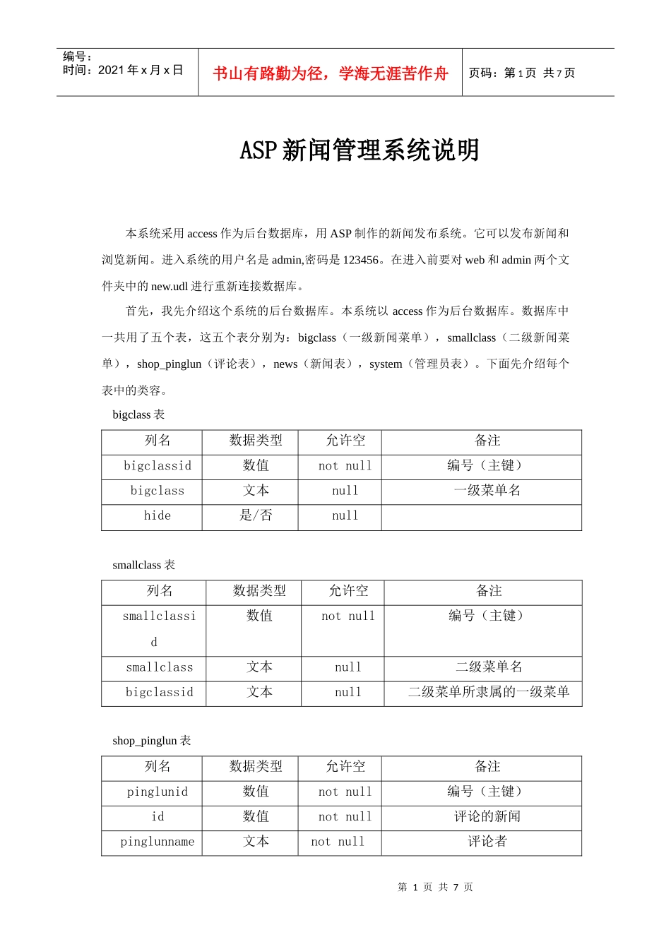 ASP新闻管理系统说明_第1页