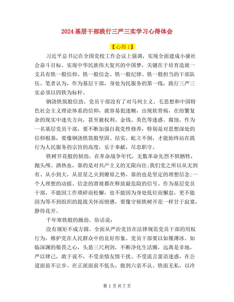 2024基层干部践行三严三实学习心得体会_第1页
