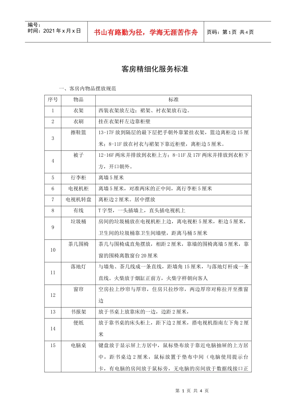 客房精细化服务标准_第1页
