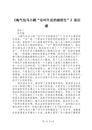 《淘气包马小跳“名叫牛皮的插班生”》读后感
