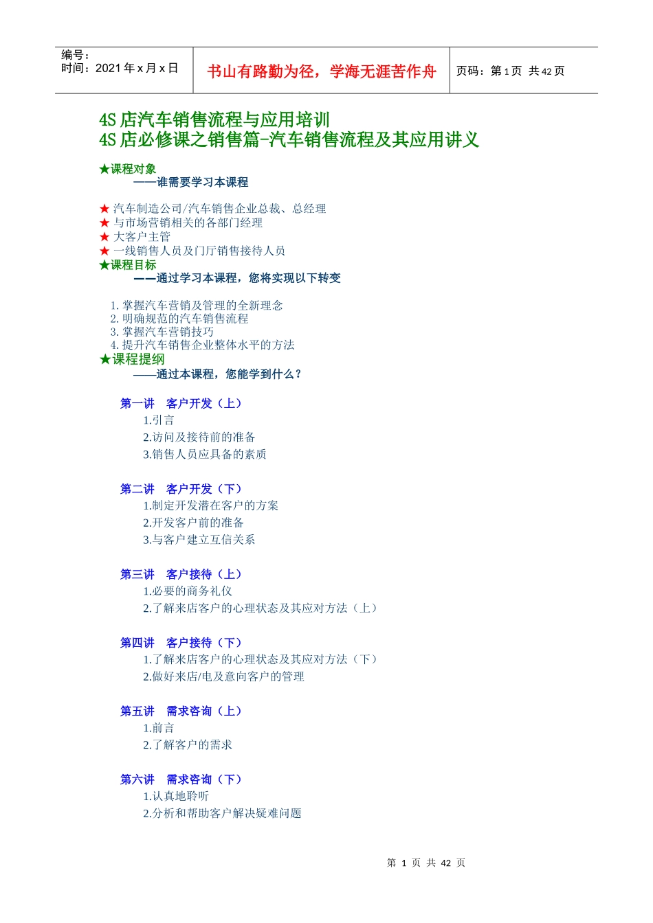 4S店汽车销售流程与应用培训_第1页