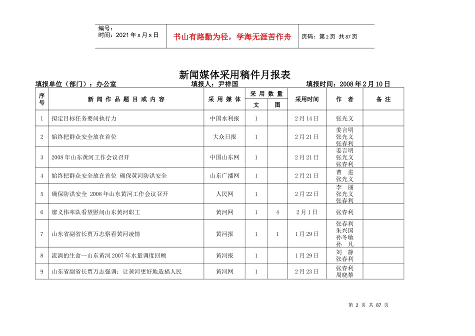 山东黄河在新闻媒体采用的稿件月通报_第2页