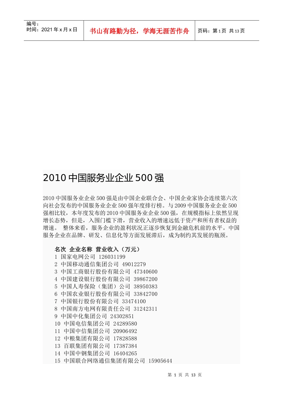 中国服务业企业500强_第1页