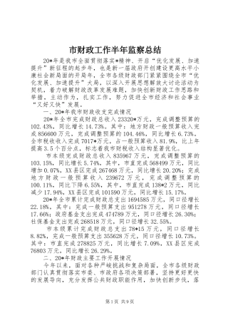 市财政工作半年监察总结
