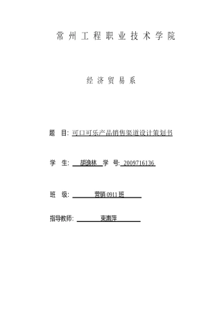 可口可乐公司分销渠道设计策划书