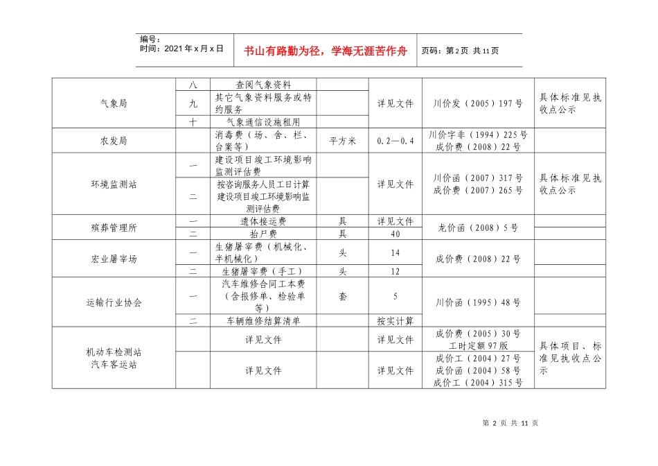 成都市龙泉驿区服务价格收费公示目录_第2页