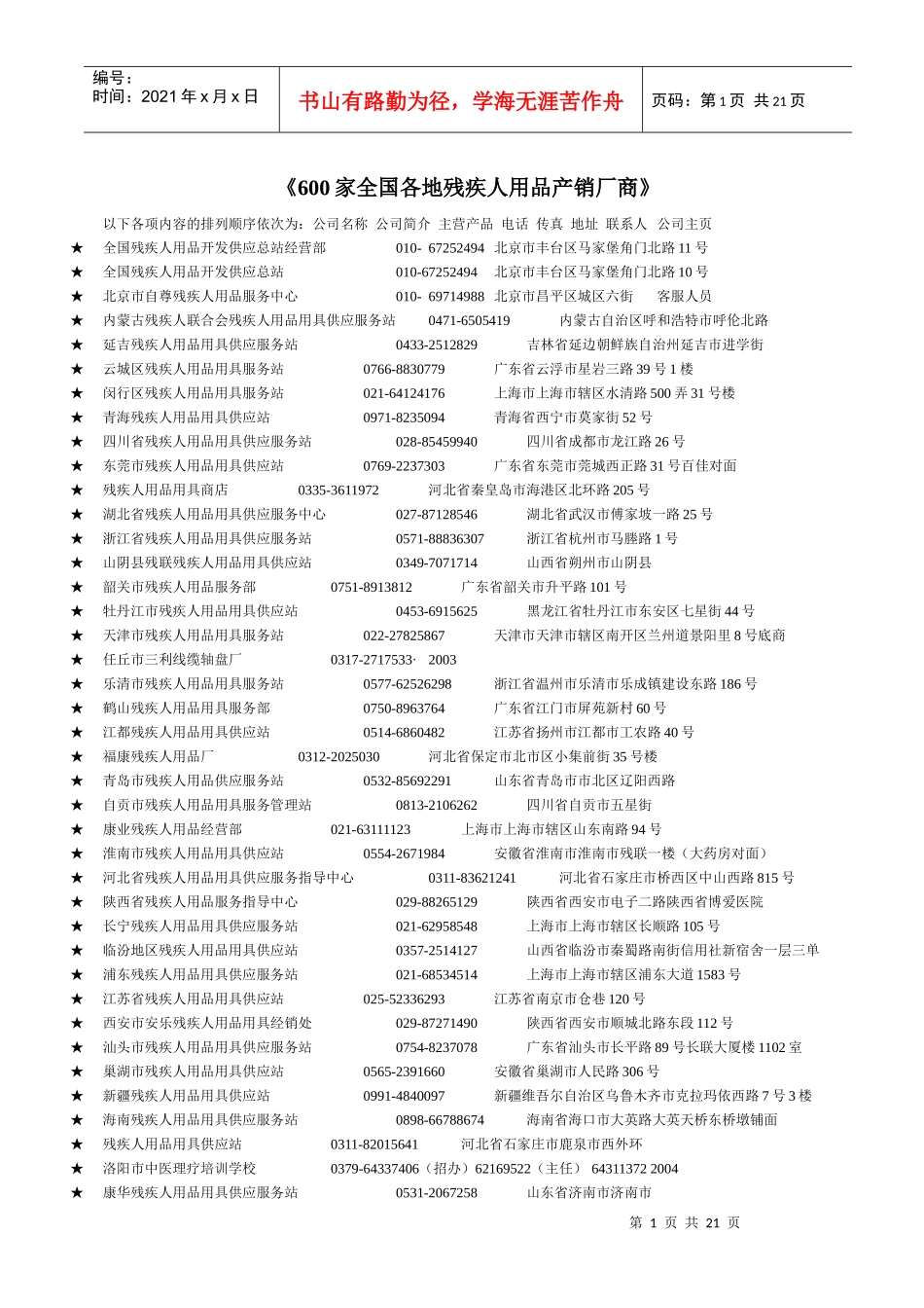 600家全国各地残疾人用品产销厂商_第1页