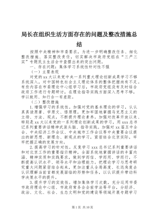 局长在组织生活方面存在的问题及整改措施总结