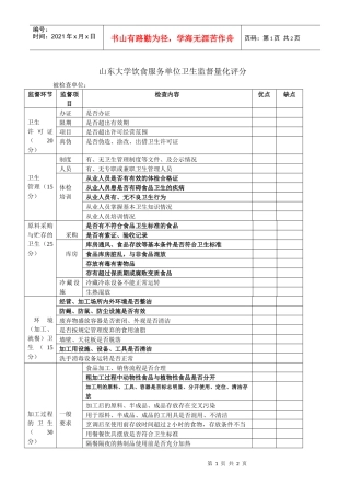 山东大学饮食服务单位卫生监督量化评分