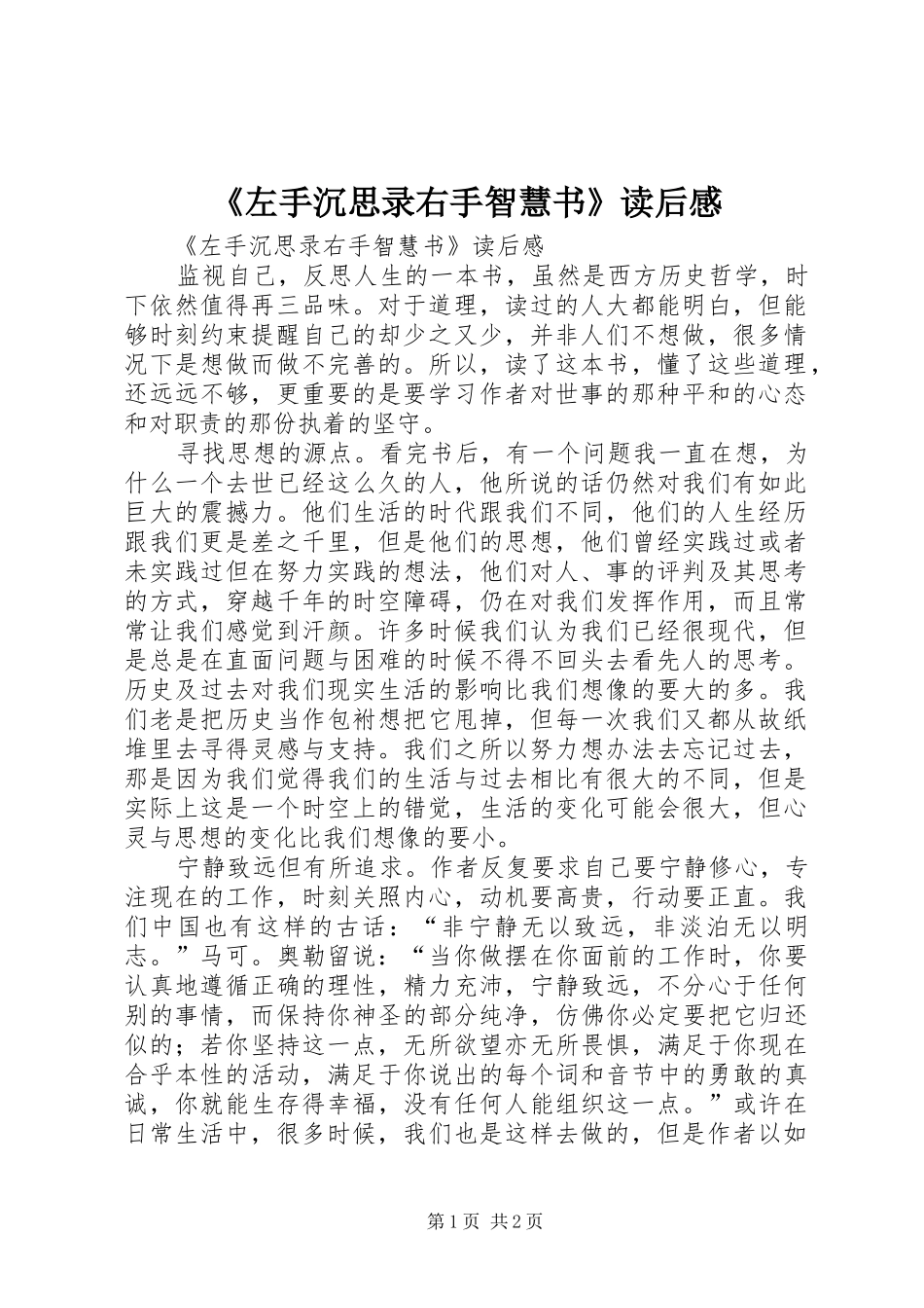 《左手沉思录右手智慧书》读后感_第1页