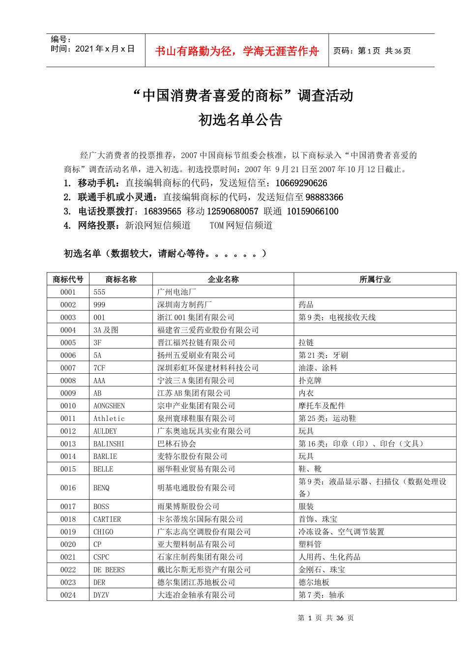 中国消费者喜爱的商标调查活动_第1页