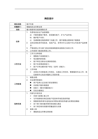 增值电信业务事业部客户代表岗位说明书
