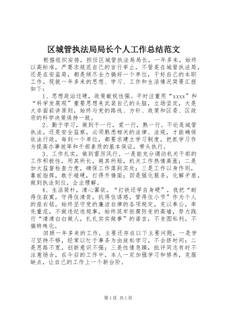 区城管执法局局长个人工作总结范文