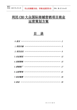 利民CBD大众国际商铺营销项目商业运营策划方案