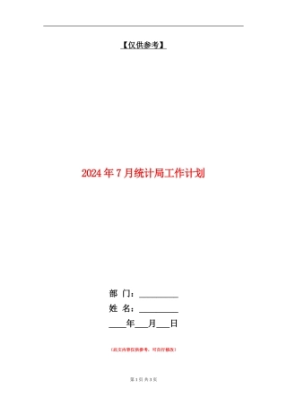 2024年7月统计局工作计划