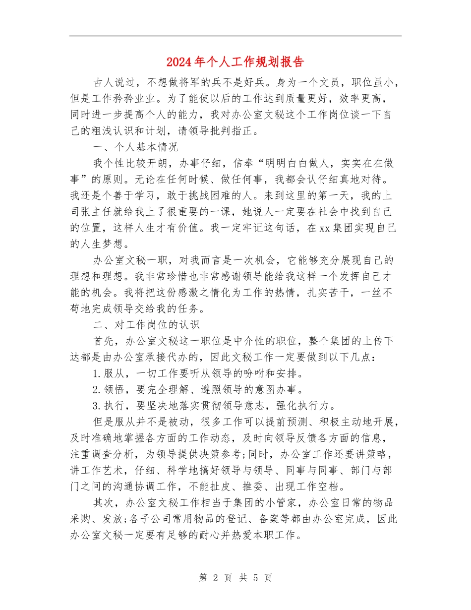2024年个人工作规划报告_第2页