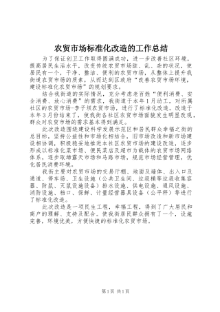 农贸市场标准化改造的工作总结