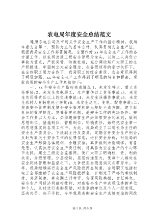农电局年度安全总结范文